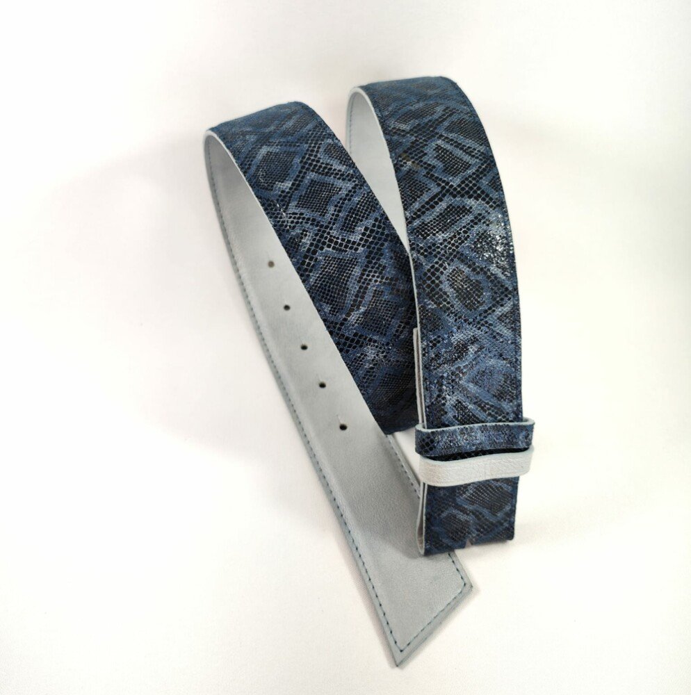 Ceinture reversible femme Bleu ciel / Imprimé "lézard" bleu
